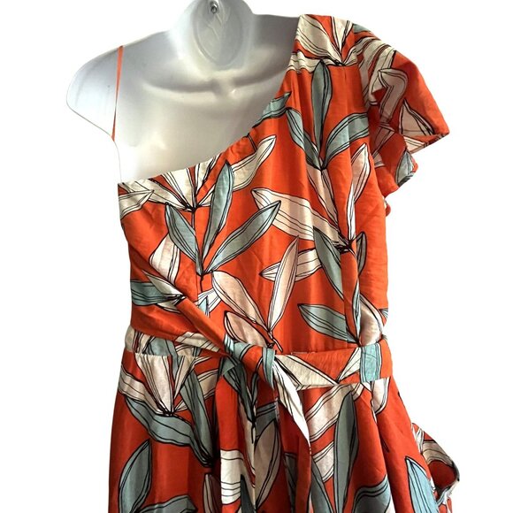 Flirty Tropical Off One Shoulder Jumpsuit Womens XL Coconinno Wide Leg - Picture 8 of 15